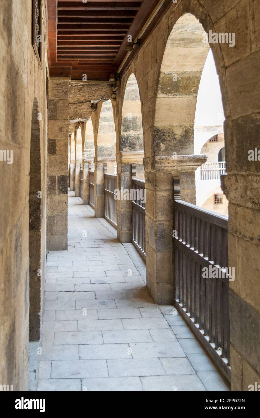 One of the arcades surrounding the courtyard of caravansary of Bazaraa, Cairo, Egypt Stock Photo