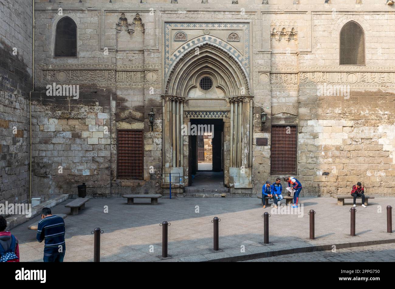 Entrance of theological school and Mausoleum of Sultan Qalawun, Cairo, Egypt Stock Photo