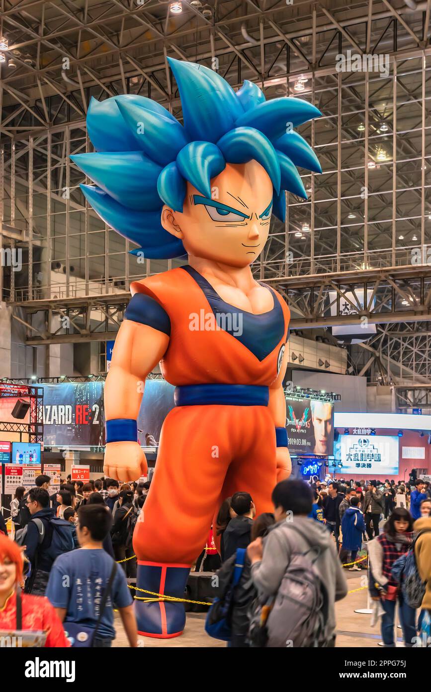 chiba, japan - december 22 2018: Huge inflatable structure of Son Goku character from the anime and manga serie of Dragon Ball standing under the ceil Stock Photo