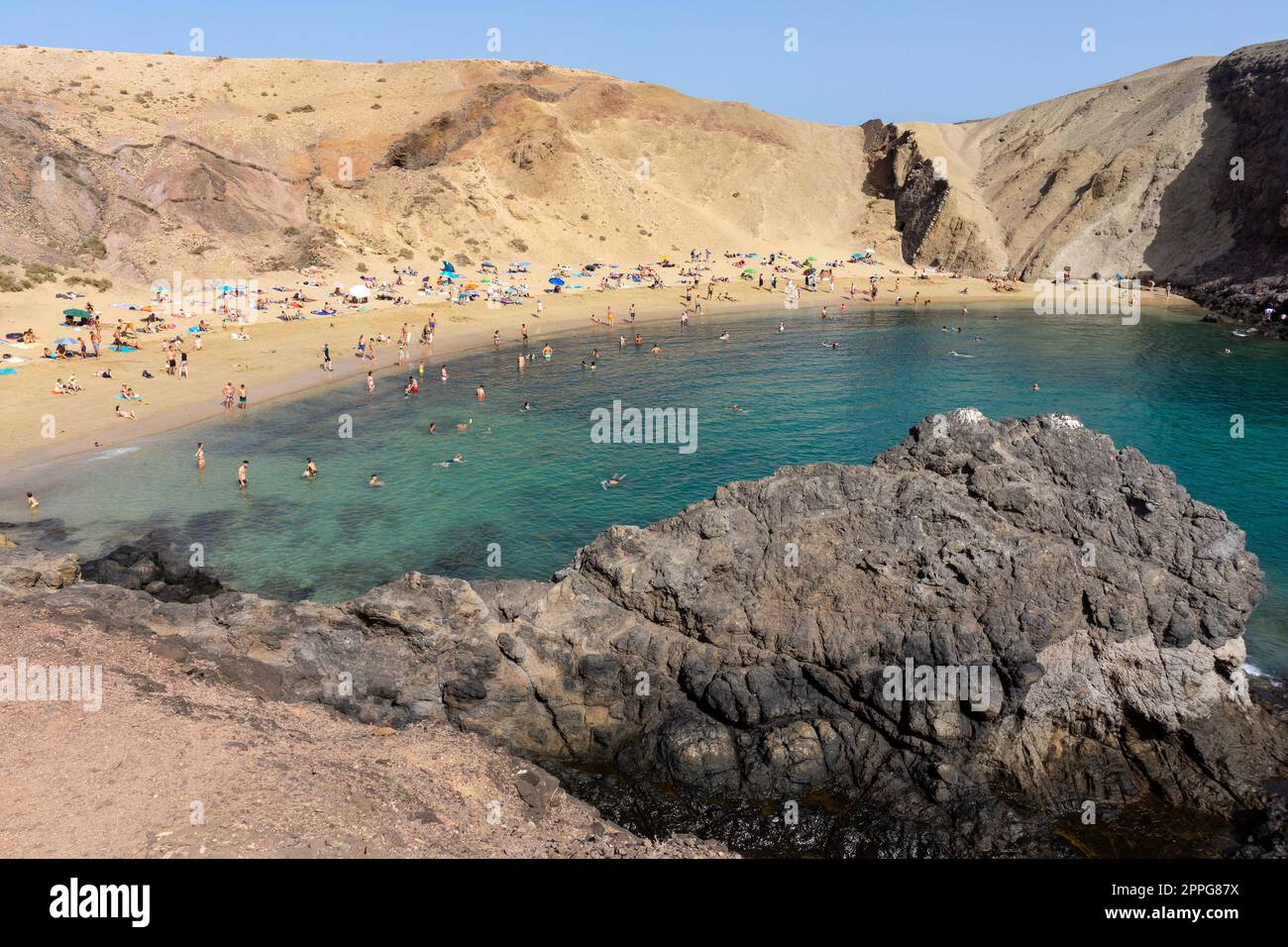Playa de Papagayo. Popular beach in Lanzarote, Canary Islands, Spain. Stock Photo