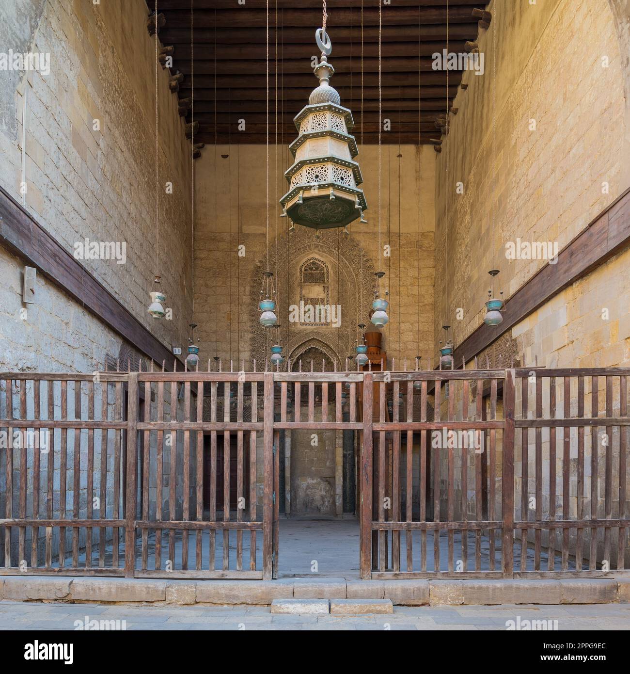 Main courtyard of public historic mosque of Sultan Al Nassir Qalawun, Cairo, Egypt Stock Photo