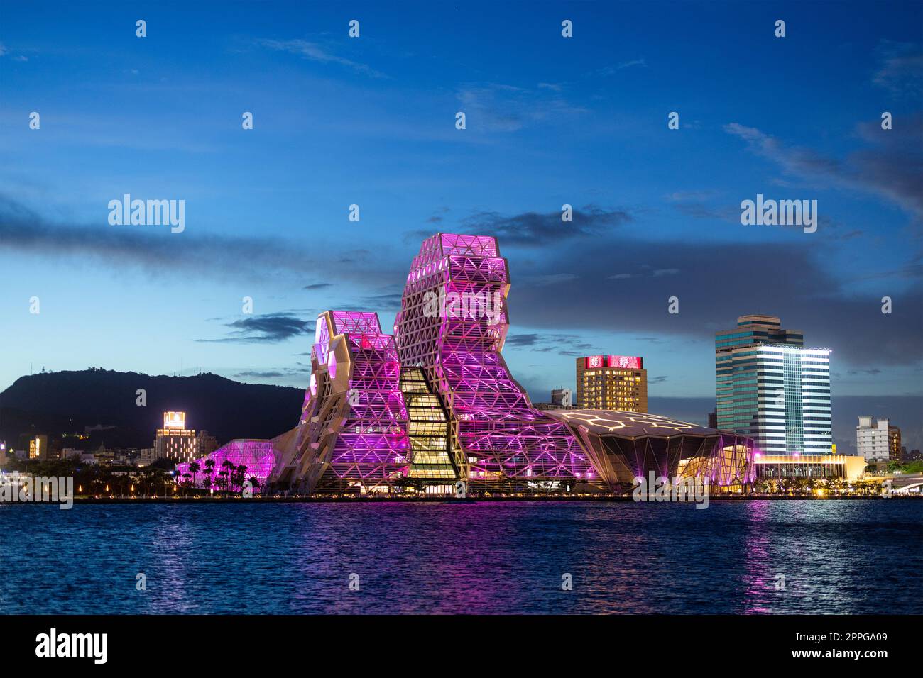 Kaohsiung, Taiwan, 27 August 2022 Kaohsiung harbor bay skyline in
