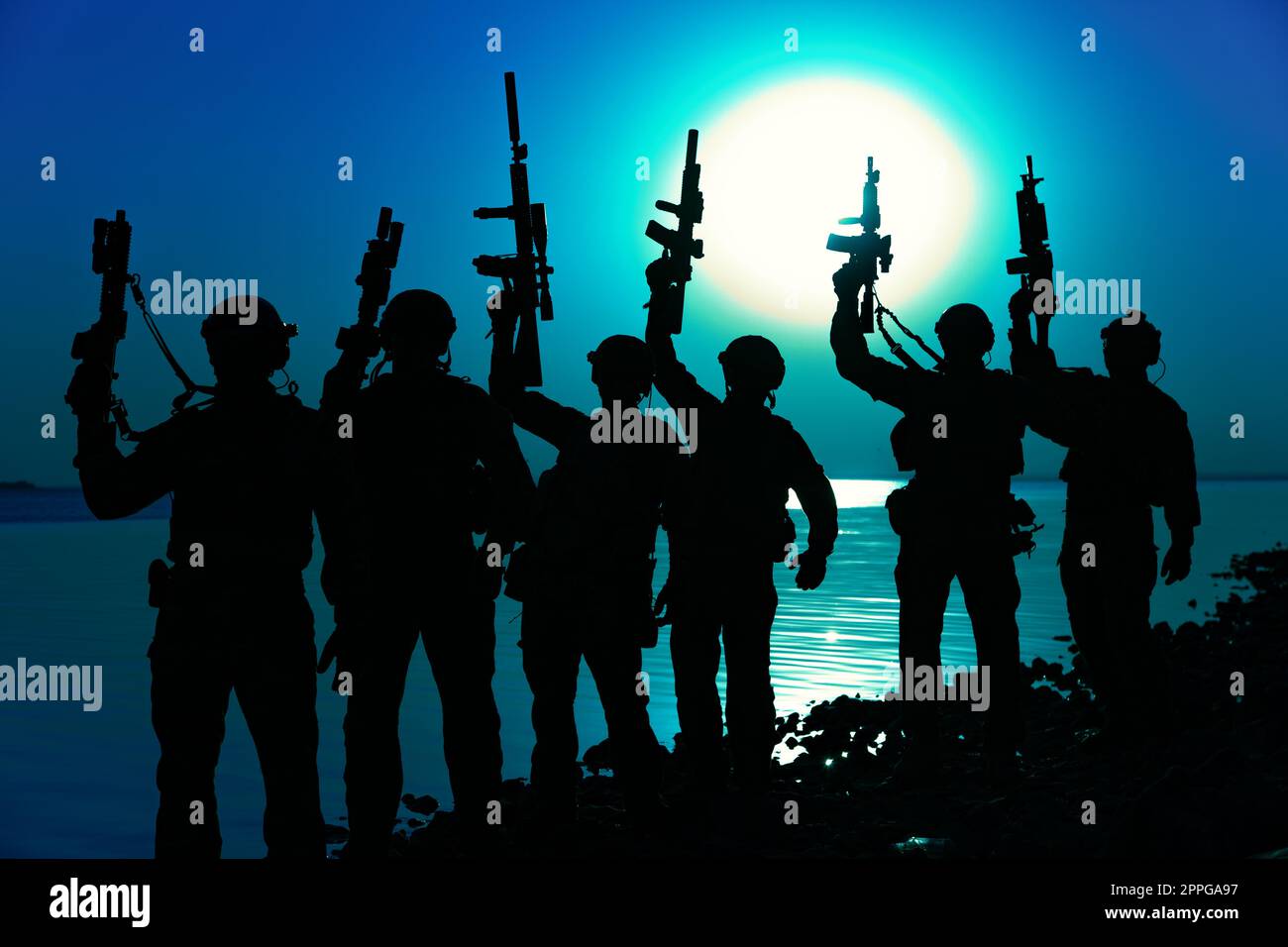 Military soldiers silhouettes Stock Photo