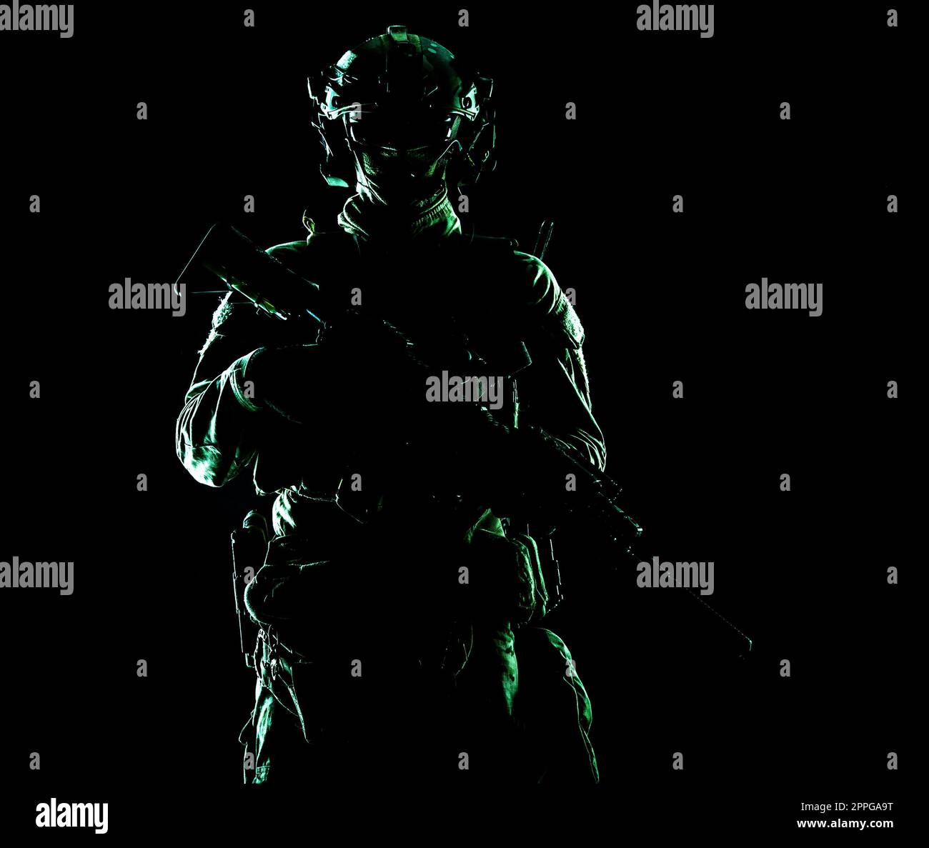 Army special forces soldier low key studio shoot Stock Photo