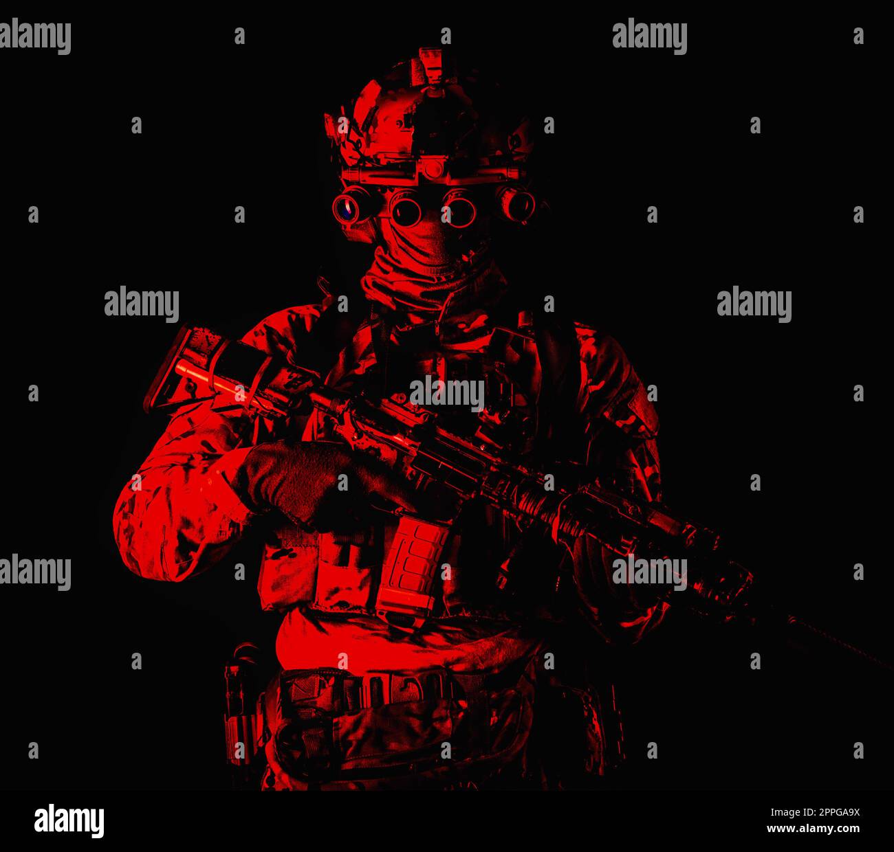 Army special forces fighter low key studio shoot Stock Photo