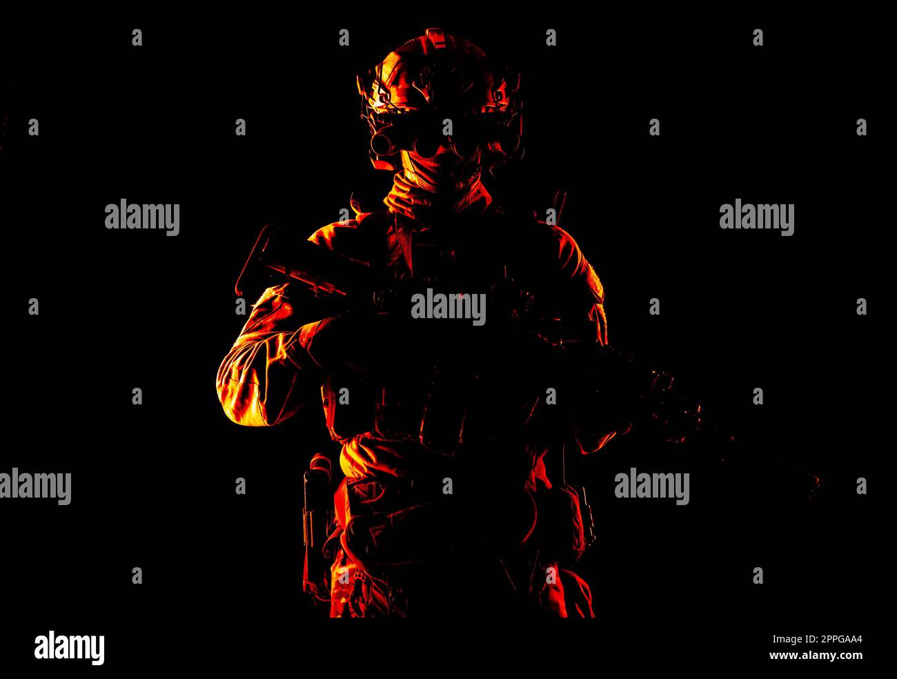 Army special forces fighter low key studio shoot Stock Photo