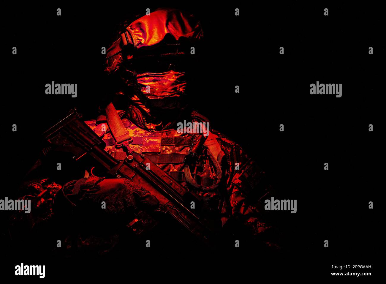 Special forces soldier in the red light Stock Photo