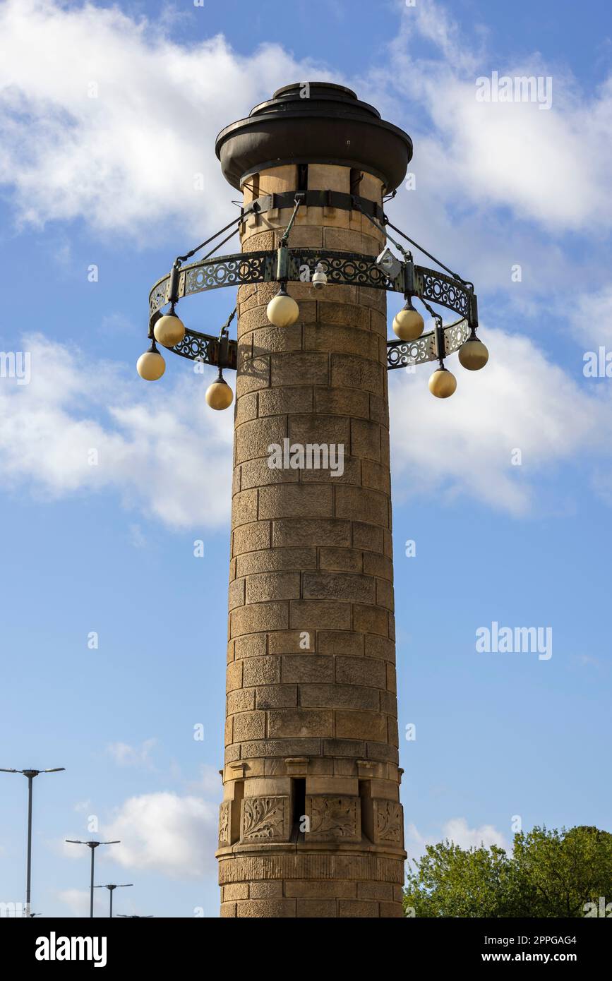 Lighting tower stylized as a lighthouse on Chrobry Embankment, terrace along Odra River, Szczecin, Poland Stock Photo