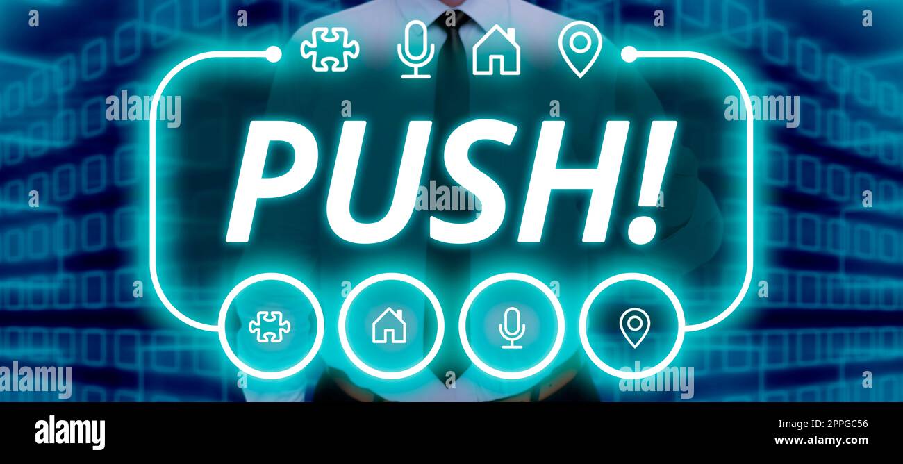 Handwriting text push business idea move forward by using force to