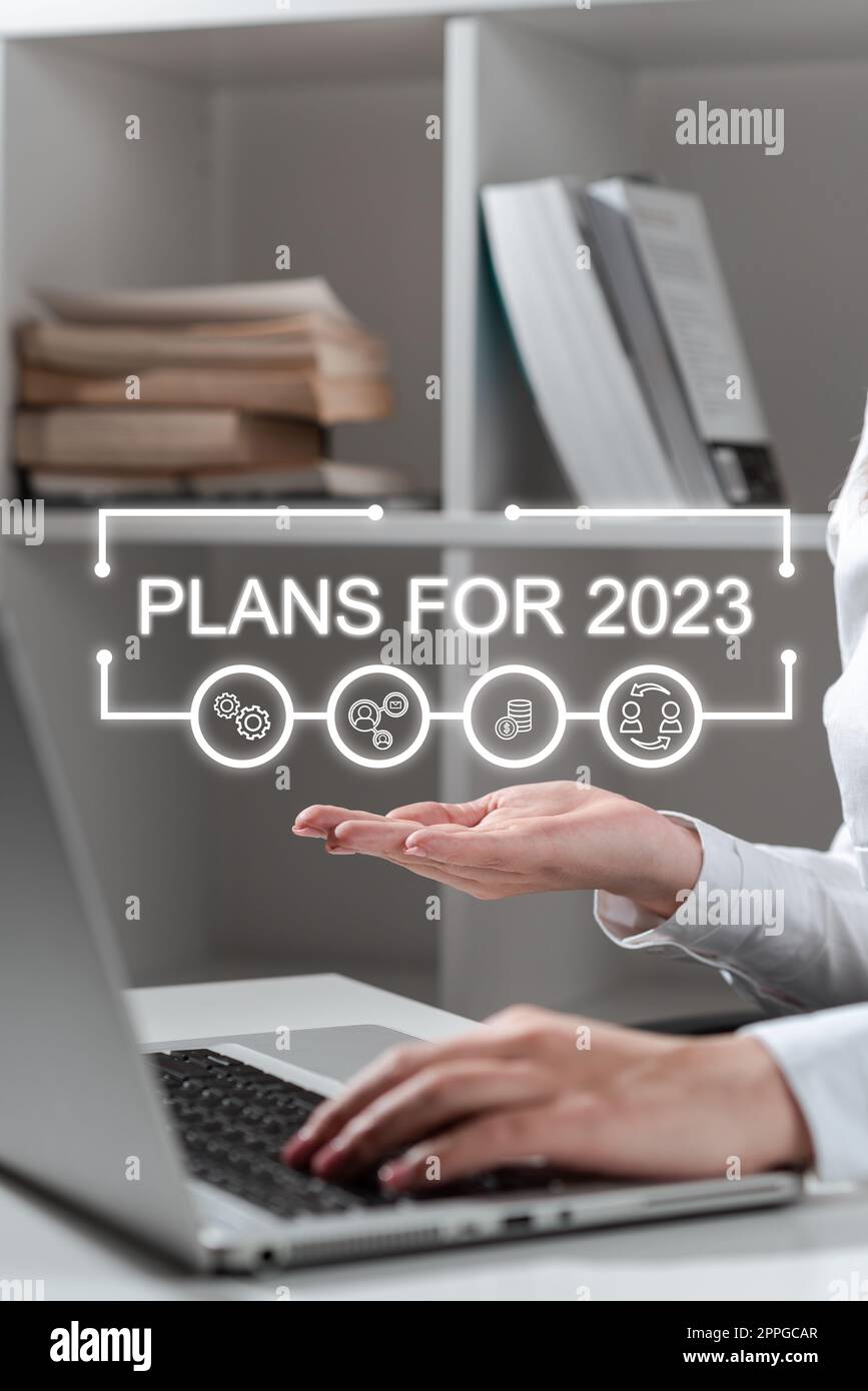Text showing inspiration Plans For 2023. Business concept an intention or decision about what one is going to do Stock Photo