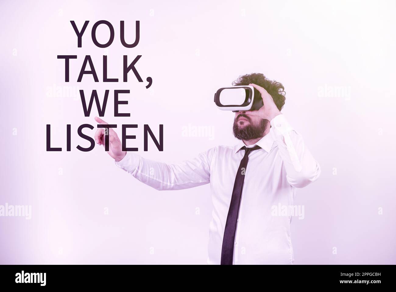 Hand writing sign You Talk, We Listen. Conceptual photo Two Way Communication Motivational Conversation Stock Photo