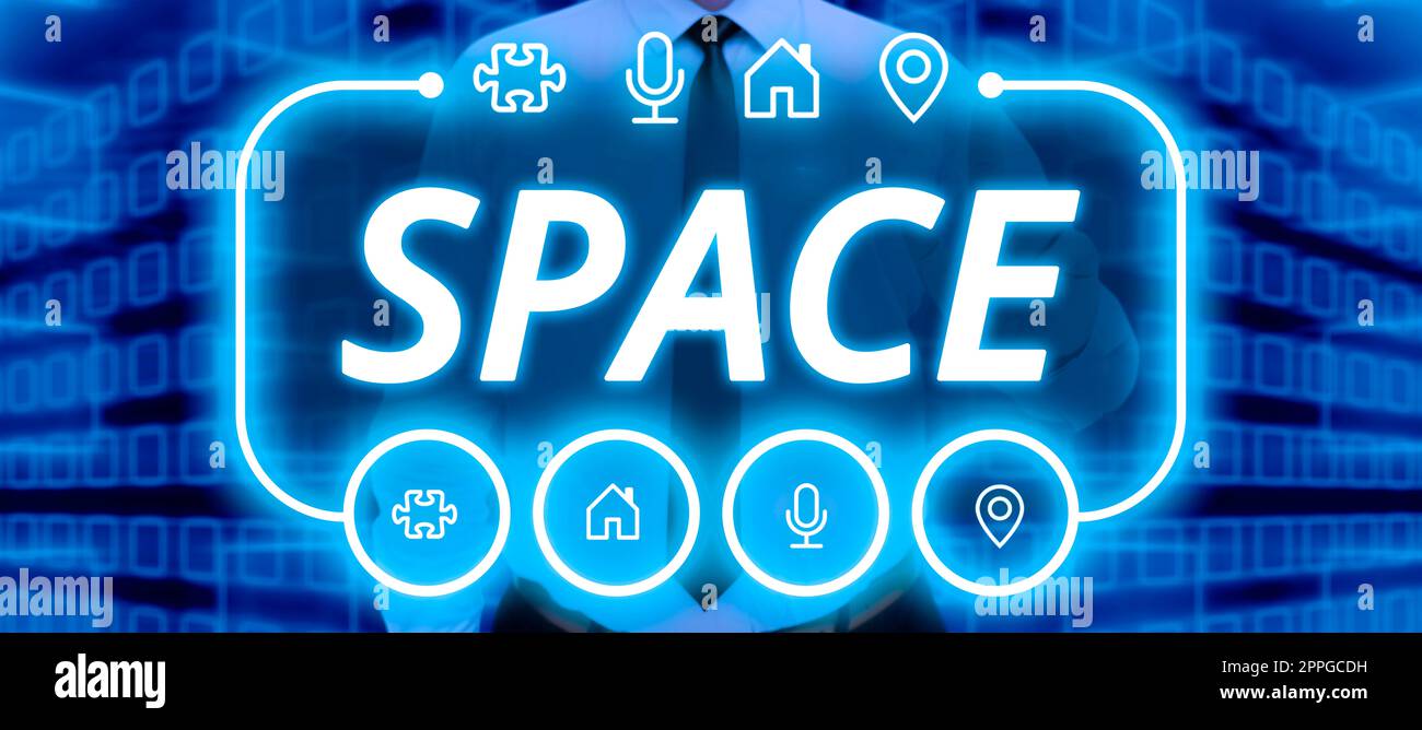 Text sign showing Space. Business showcase continuous area or expanse which is free available unoccupied Stock Photo