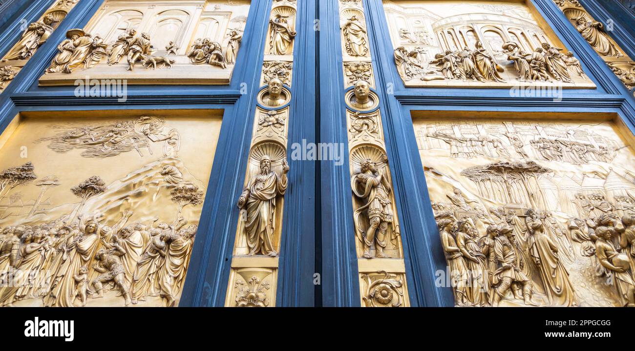 Florence Gate of Paradise: main old door of the Baptistry of Florence - Battistero di San Giovanni - located in front of the Cathedral Stock Photo