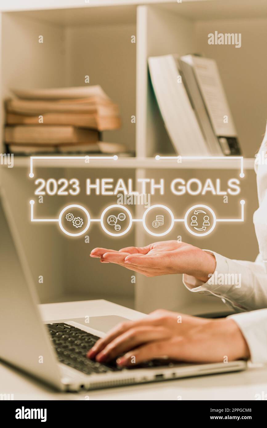 Text showing inspiration 2023 Health Goals. Word Written on celebration of the beginning of the calendar year 2023 Stock Photo