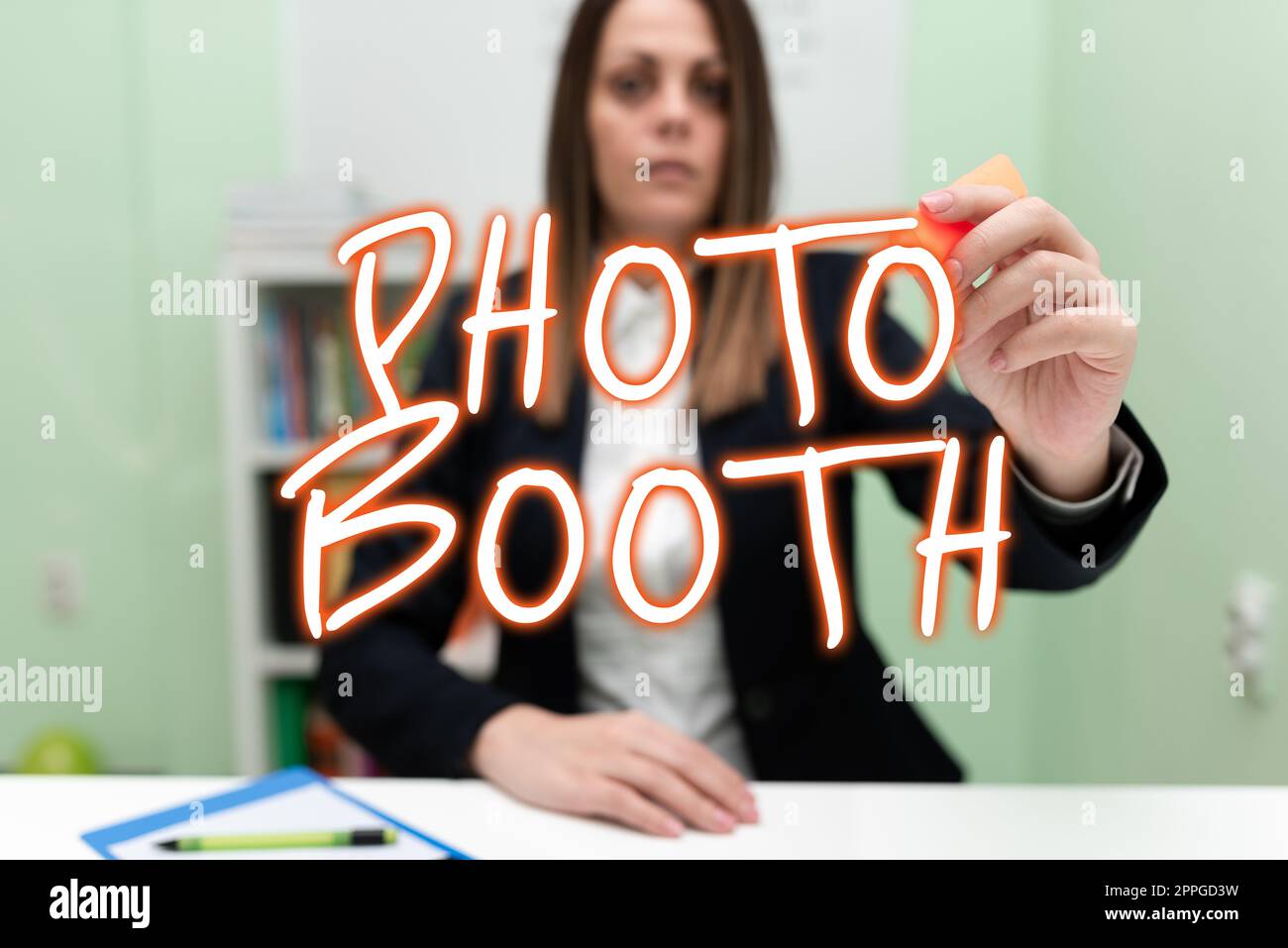 Conceptual display Photo Booth. Concept meaning form of photo sharing and publishing in the format of a blog Stock Photo