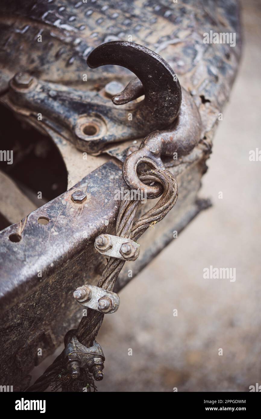 Used dirty hook from a truck winch Stock Photo