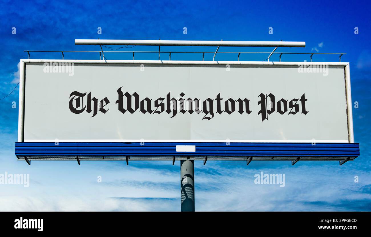 Advertisement billboard displaying logo of The Washington Post Stock Photo