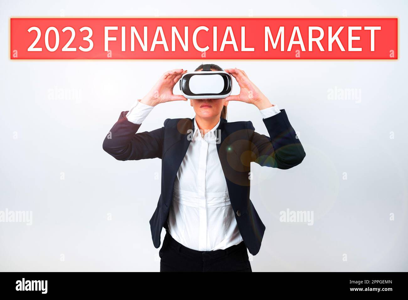 Sign displaying 2023 Financial Market. Word for place where trading of equities, bonds, currencies Stock Photo