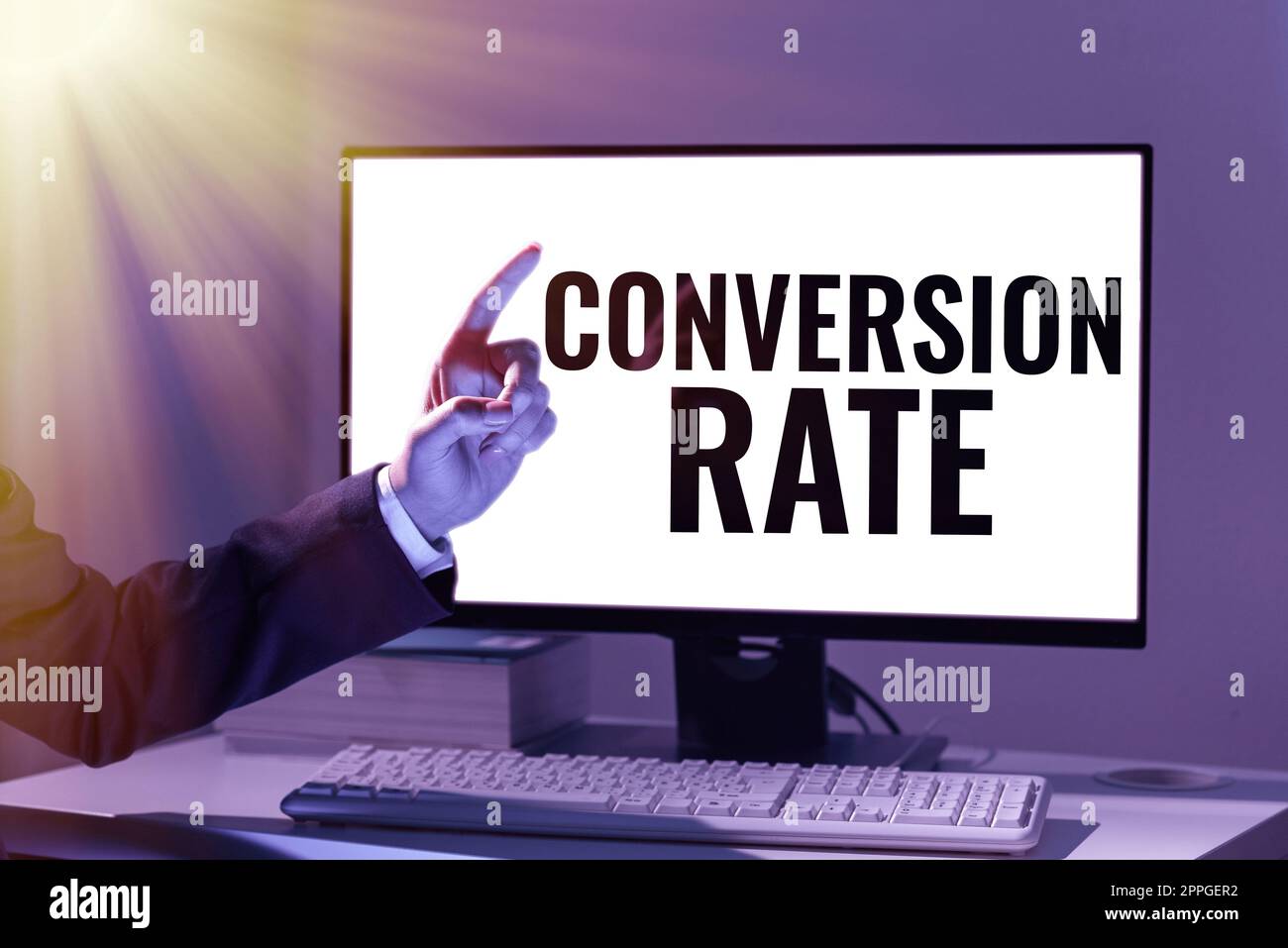 Text caption presenting Conversion Rate. Business approach number of visitors to a website that complete a desired goal Stock Photo