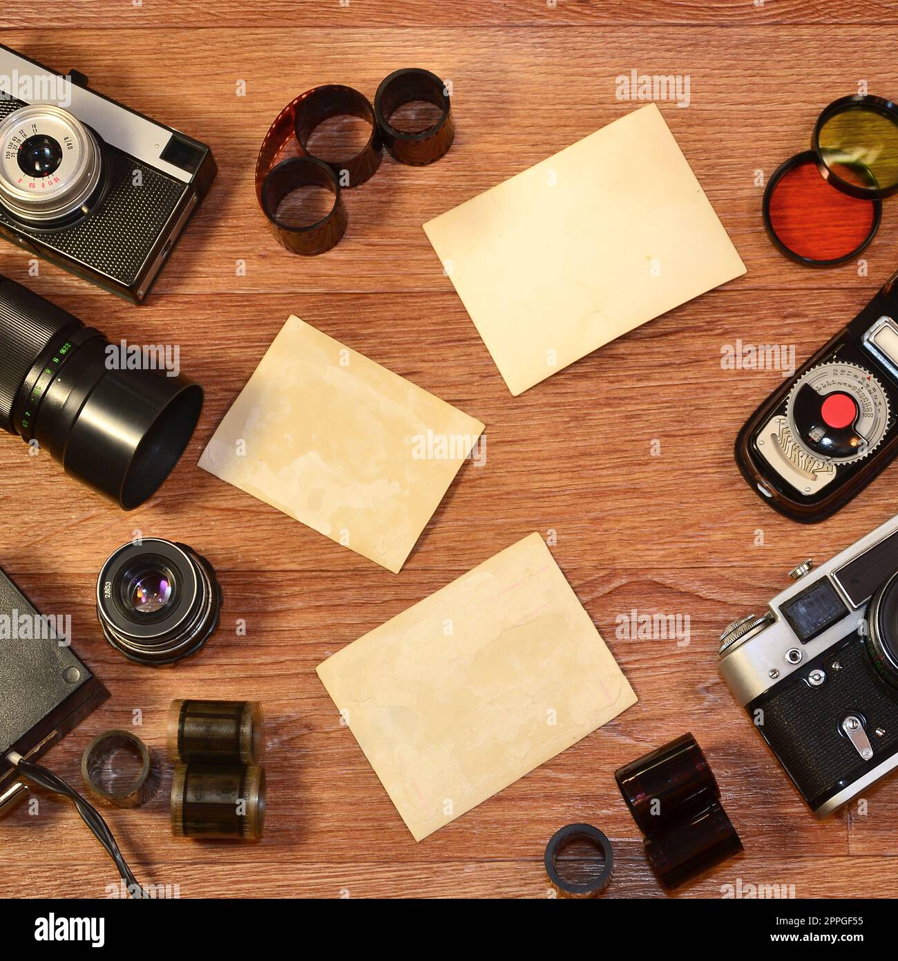 Still-life with old photography equipment Stock Photo