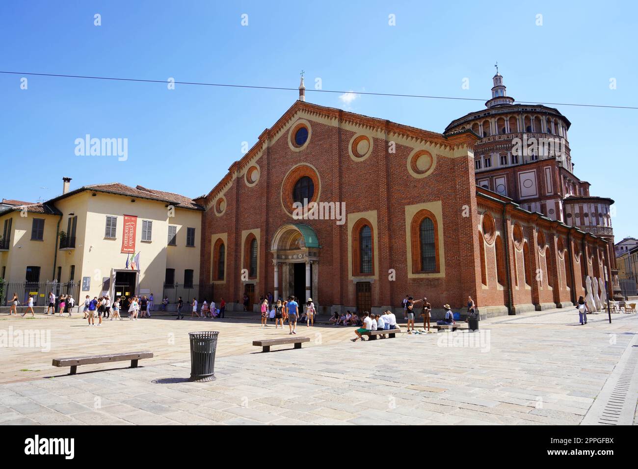 MILAN, ITALY - AUGUST 13, 2022: Basilica Santa Maria delle Grazie is the church which preserves 'The Last Supper' by Leonardo da Vinci, Milan, Italy Stock Photo