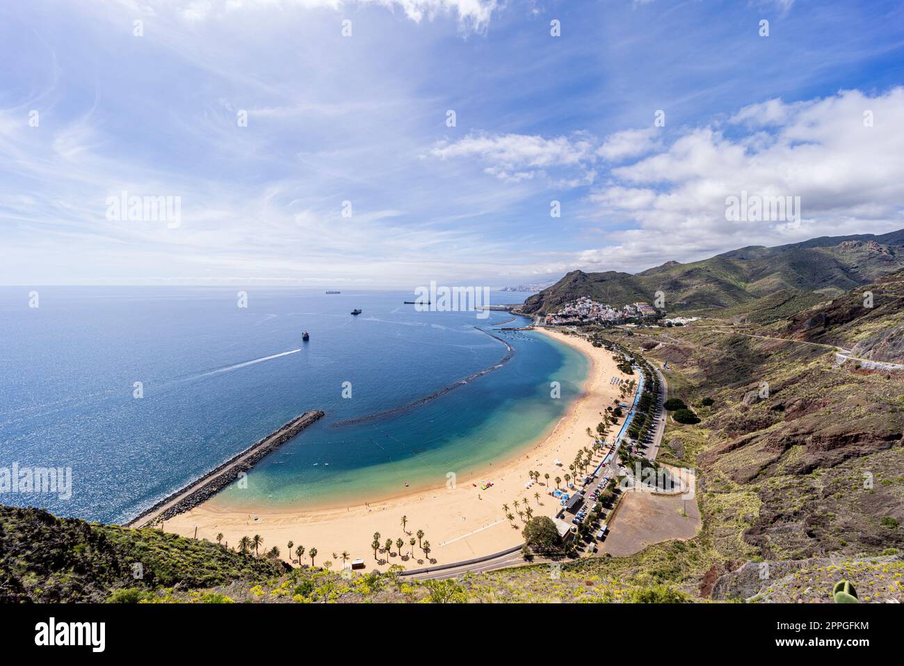 Teresitas beach, Playa de las Teresitas,aerial view near to Santa Cruz on the north coast of Tenerife, Canary Islands, Spain Stock Photo