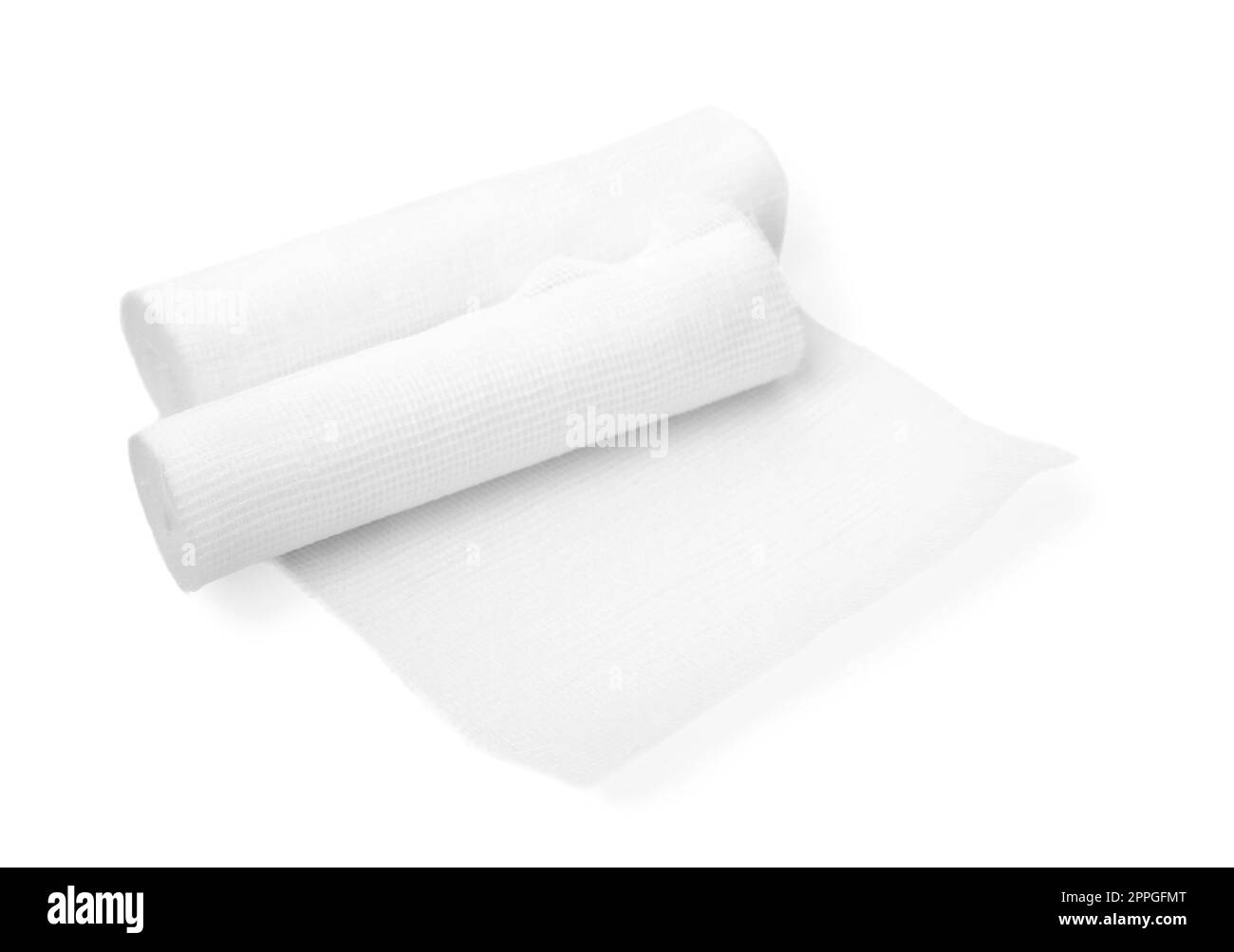 Medical gauze bandage rolls on white background Stock Photo Alamy