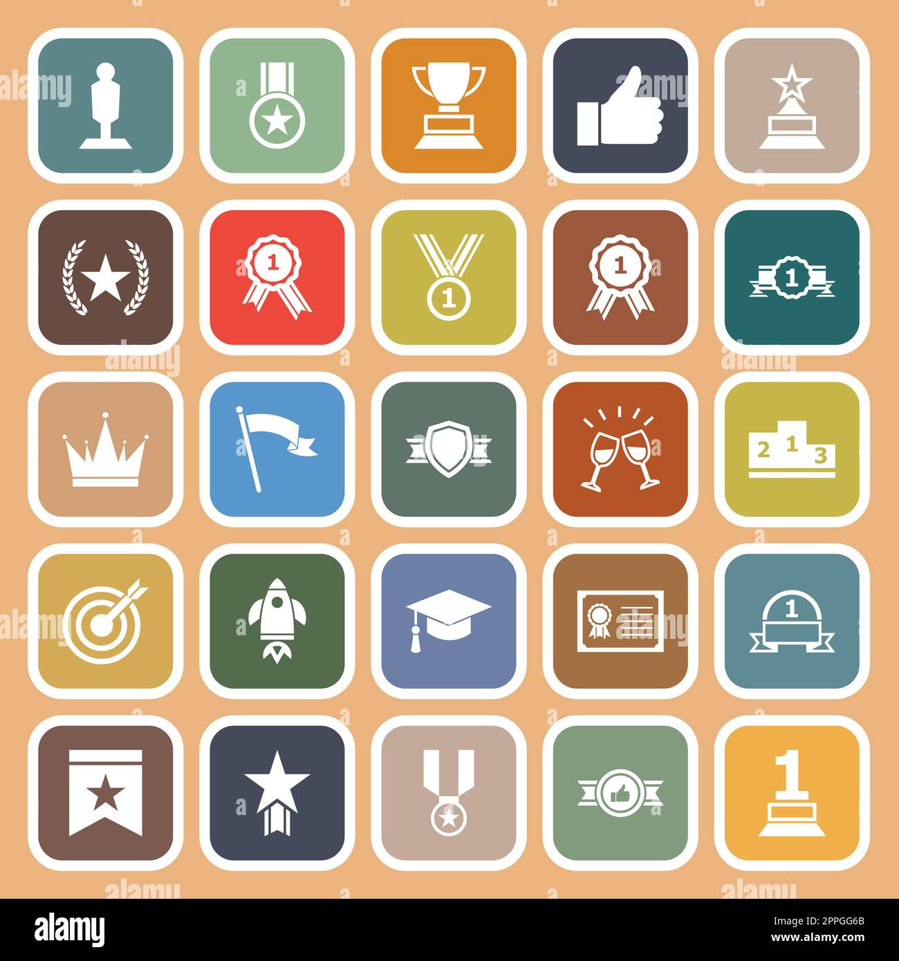 Success flat icons on orange background Stock Vector