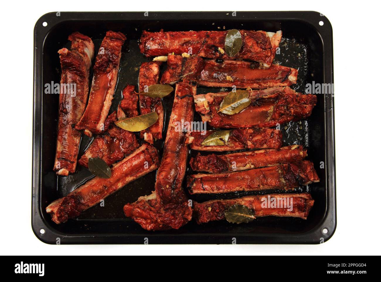 smoked pig ribs isolated on the white background Stock Photo - Alamy