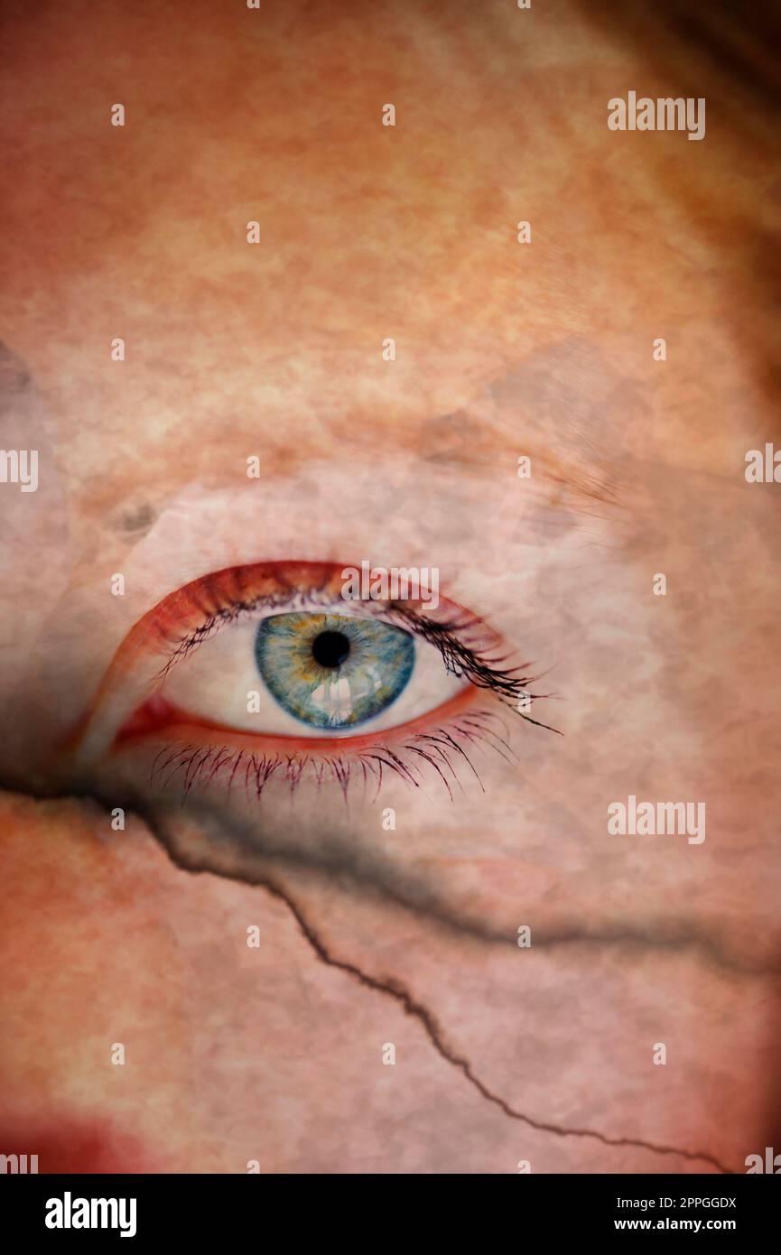 woman eye and a crack over it, ageing concept Stock Photo