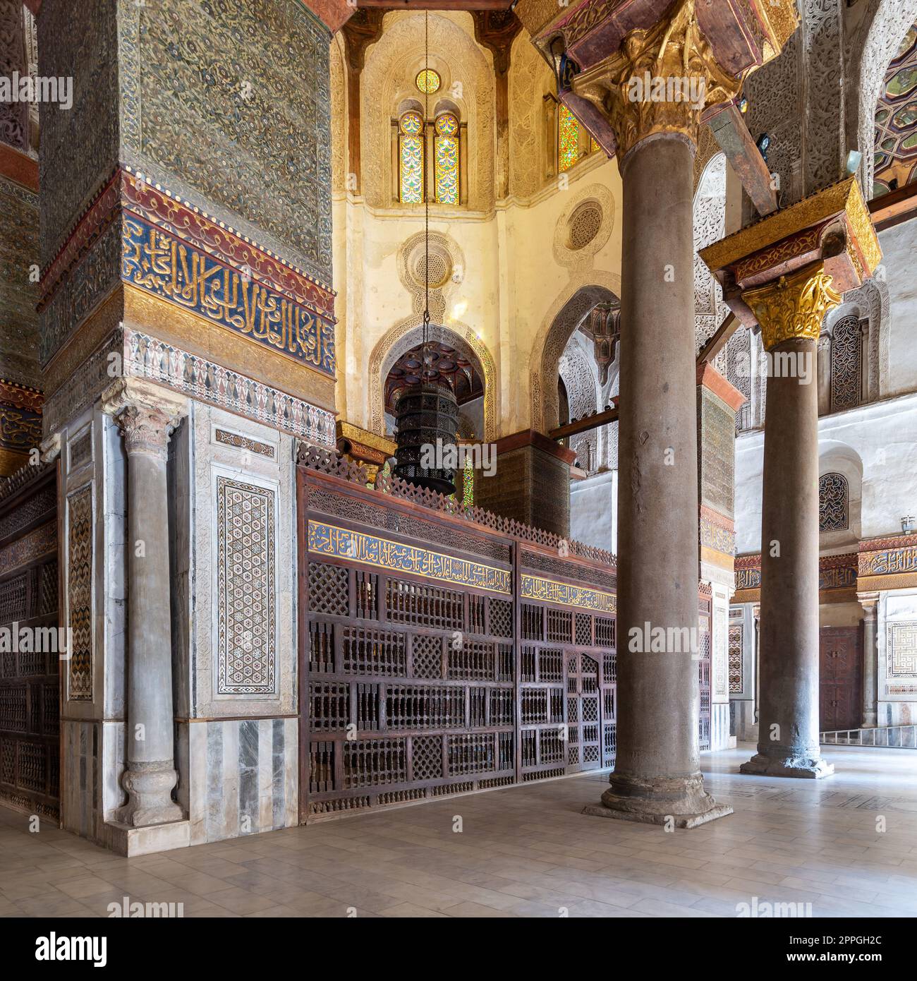 Interior view of Mausoleum of Sultan Qalawun, Sultan Qalawun Complex, Moez Street, Cairo, Egypt Stock Photo