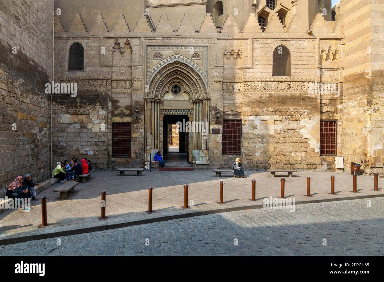Entrance of theological school and Mausoleum of Sultan Qalawun, Cairo, Egypt Stock Photo