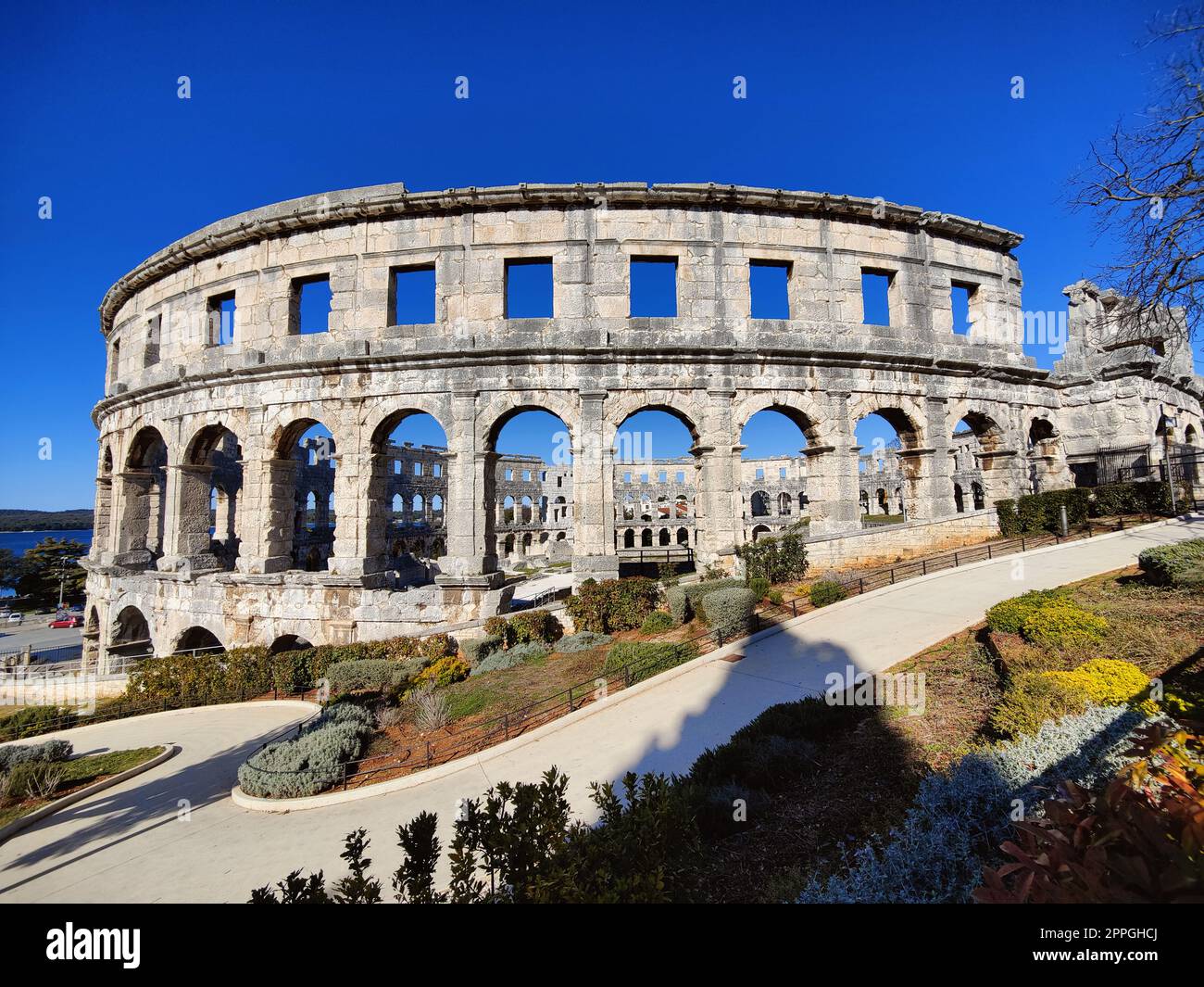 Croatia. Pula. Ruins of the best preserved Roman amphitheatre built in the first century AD during the reign of the Emperor Vespasian Stock Photo