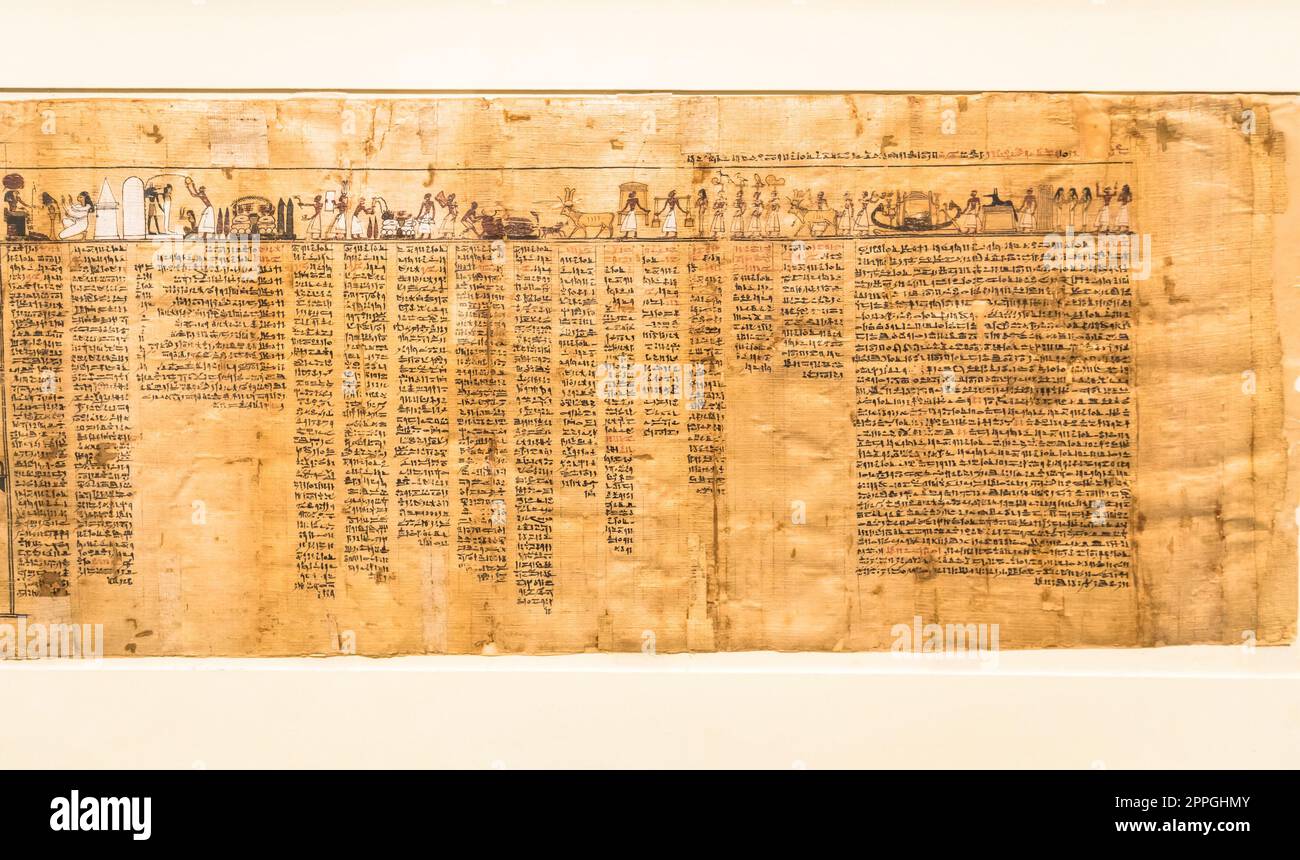 Ancient Egyptian papyrus with hieroglyphic. Antique manuscript. Stock Photo