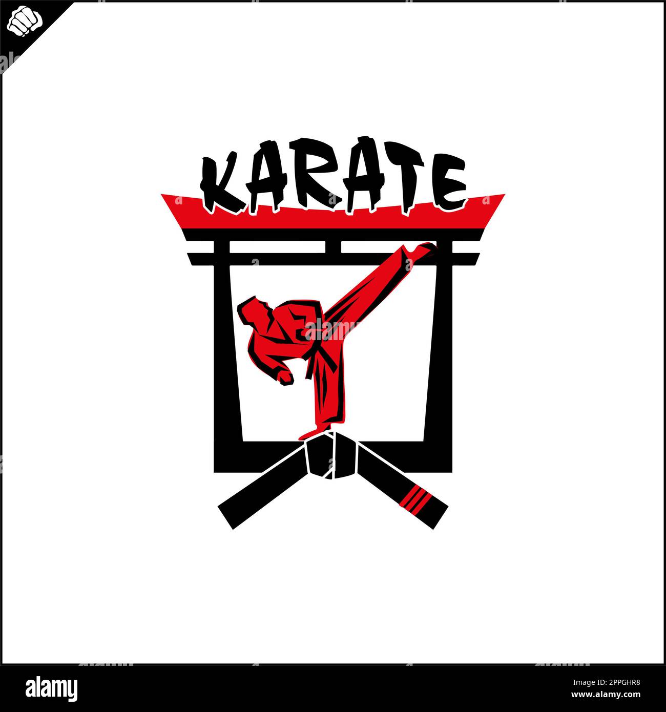 Karate high kick emblem martial art symbol design Stock Photo - Alamy