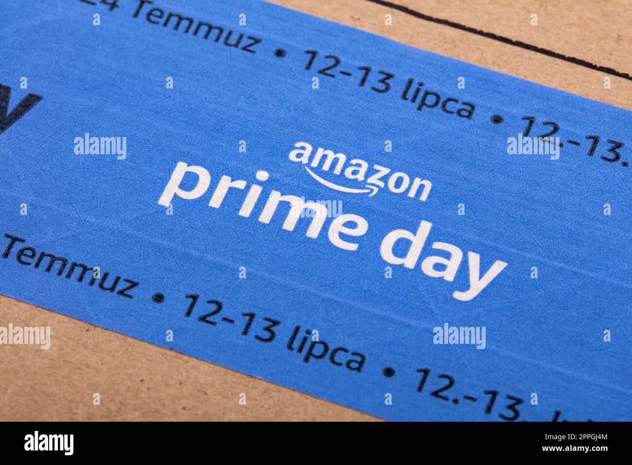 Amazon Prime logotype printed on cardboard box Stock Photo Alamy