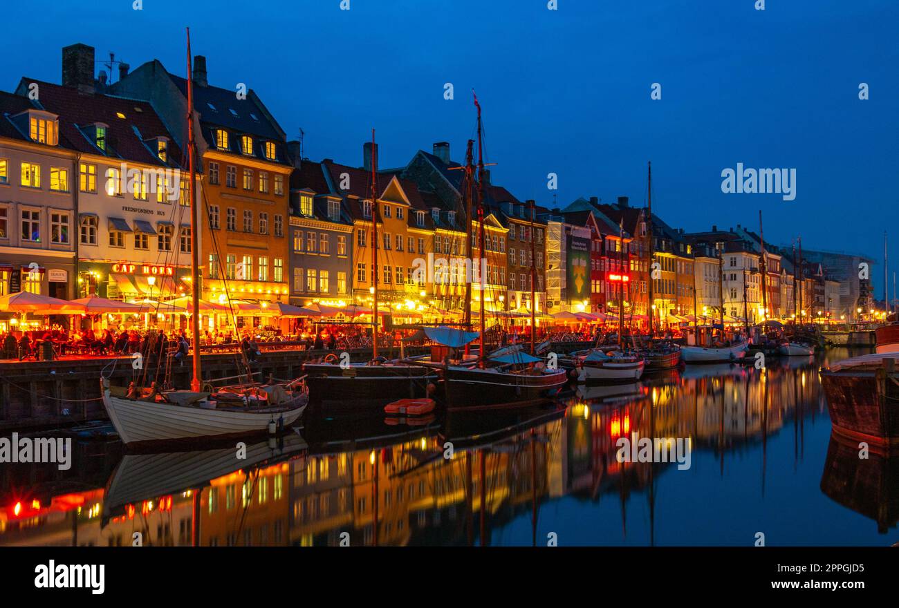 Nyhavn at Night Stock Photo