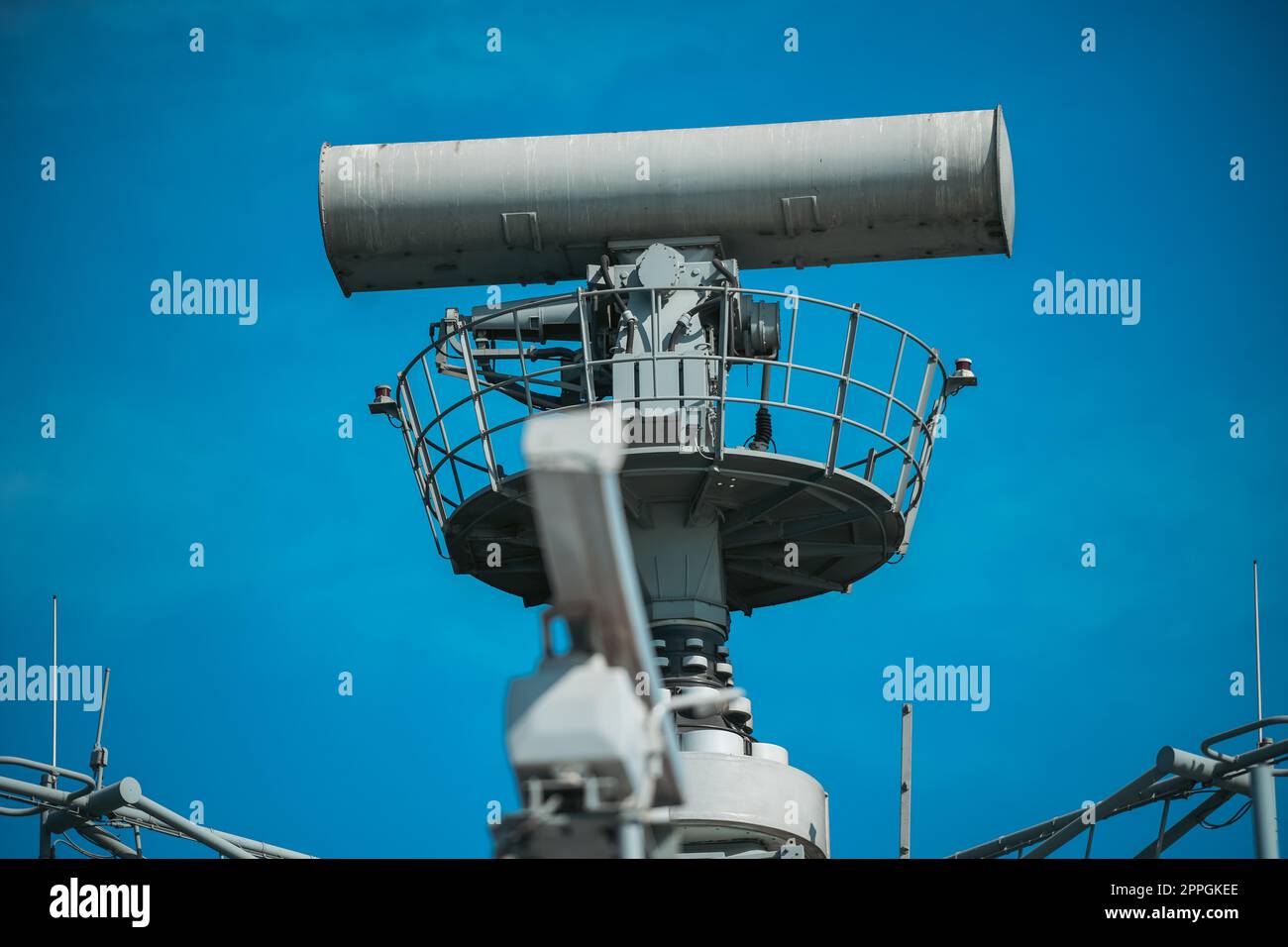 Military radar air surveillance on navy ship Stock Photo Alamy