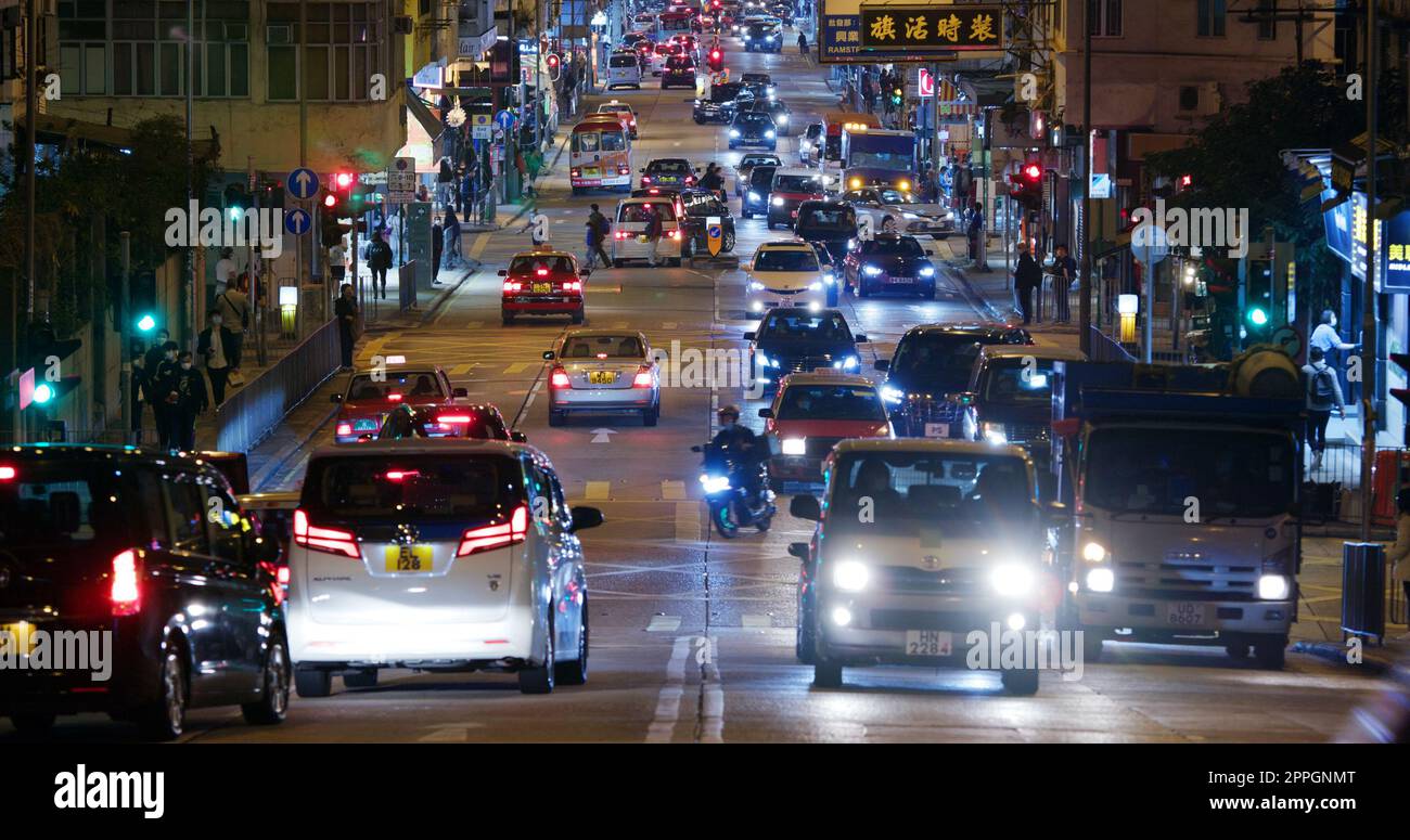 Kowloon City, Hong Kong 22 January 2021: Hong Kong city street at night Stock Photo
