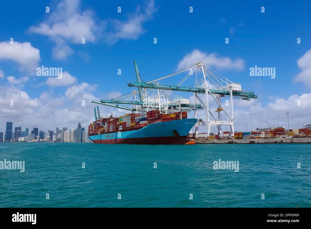 Maersk container ship at Port Miami, one of the largest cargo ports in
