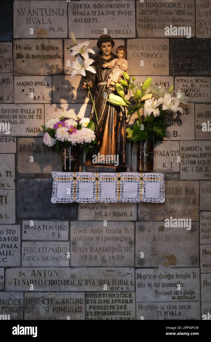 Saint Anthony of Padua, statue in the chapel of Our Lady of the Kamenita vrata (Stone Gate) in Zagreb, Croatia Stock Photo