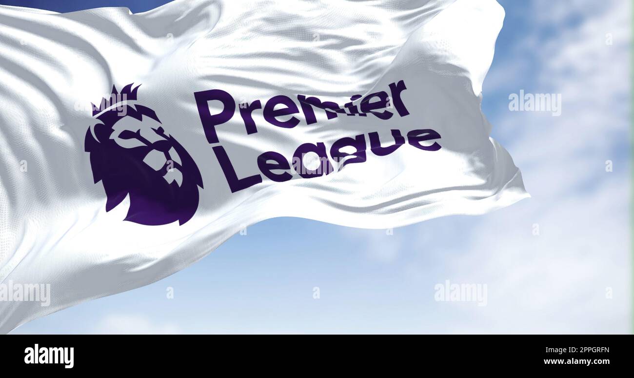 Close-up of the Premier League flag waving in the wind Stock Photo