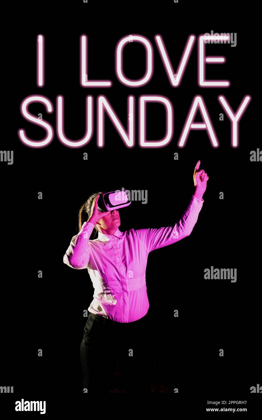 Hand writing sign I Love Sunday. Concept meaning To have affection for the weekend happy excited relax Stock Photo