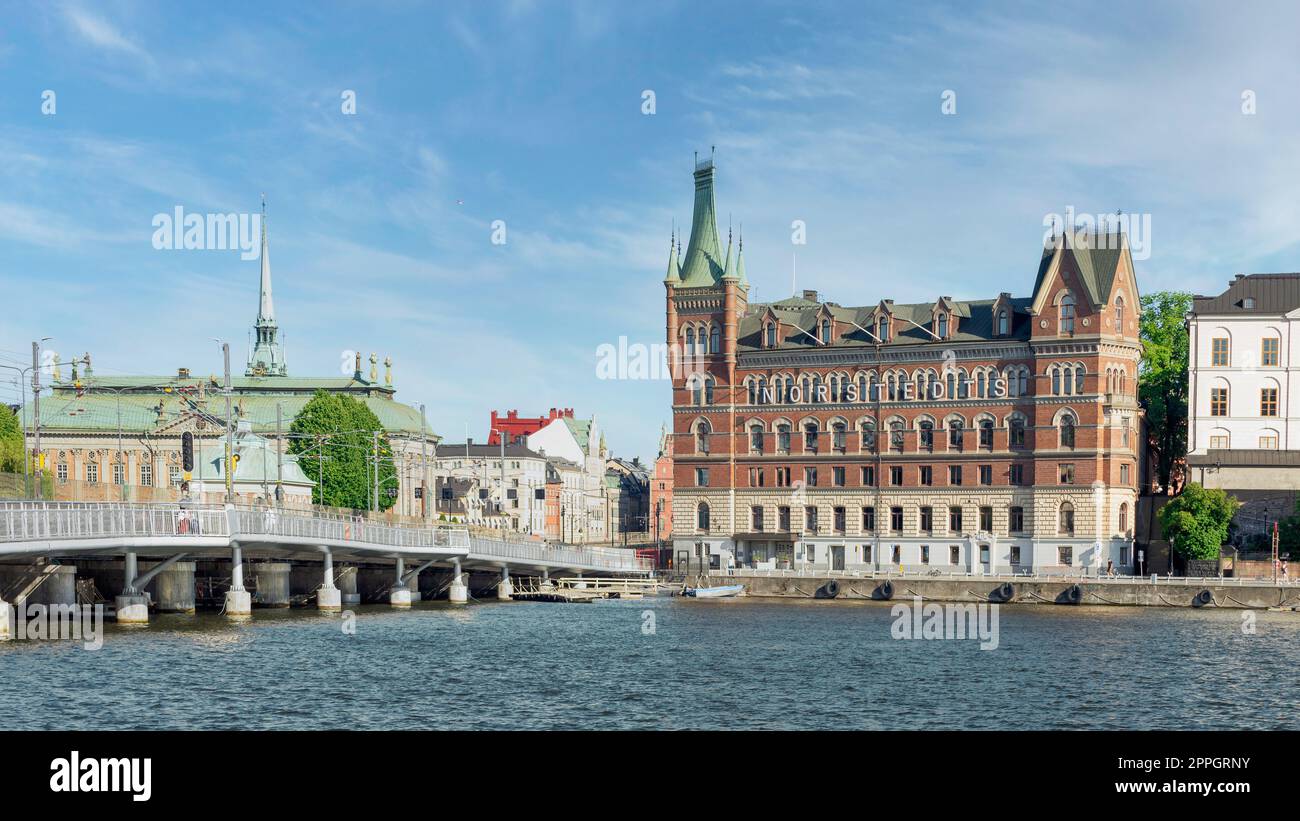 Centralbron bridge, Norstedt Building, or Norstedtshuset, and House of Nobility, or Riddarhuset, Stockholm, Sweden Stock Photo