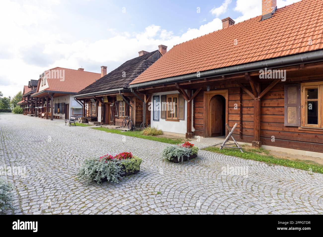 Reconstruction of Galician small town from the turn of the 19th and 20th centuries, Sadecki Ethnographic Park, Nowy Sacz, Poland Stock Photo