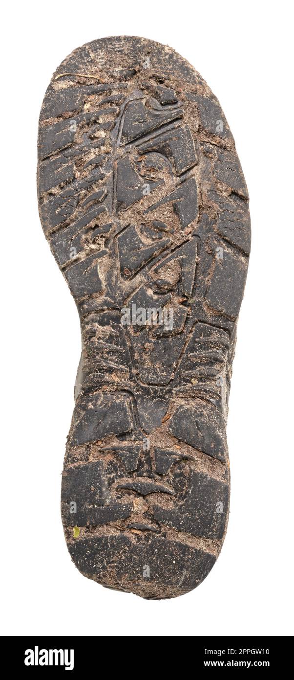 Black shoe, covered in mud, isolated on white Stock Photo - Alamy