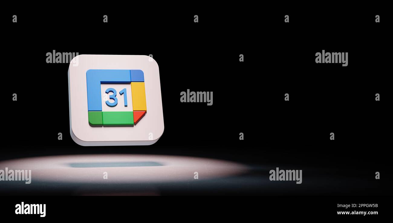 Google Calendar Logo 3D Symbol Shape Spotlighted on Black Background