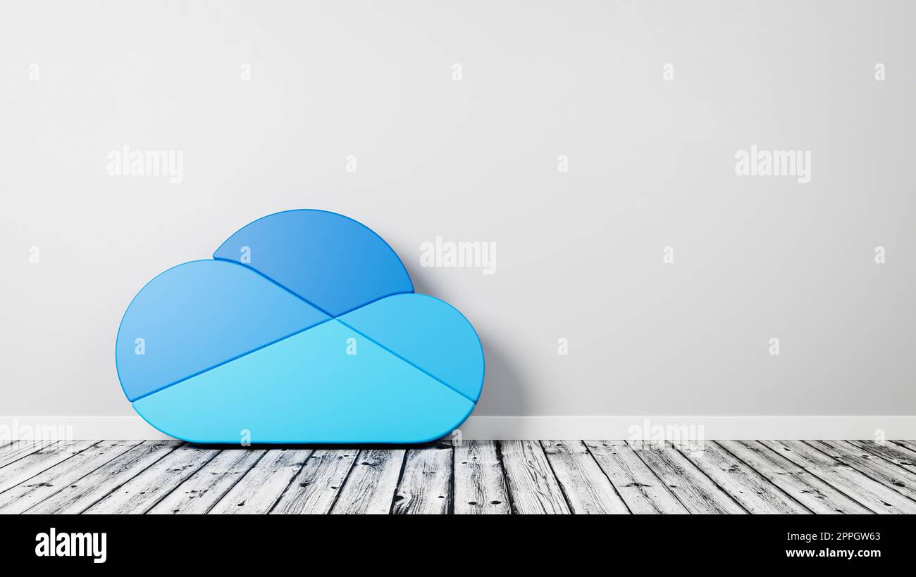 Microsoft Onedrive Logo 3D Symbol Shape on Wooden Floor Against Gray