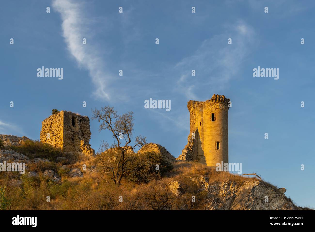 Chateau de lÂ´Hers ruins near Chateauneuf-du-Pape, Provence, France Stock Photo