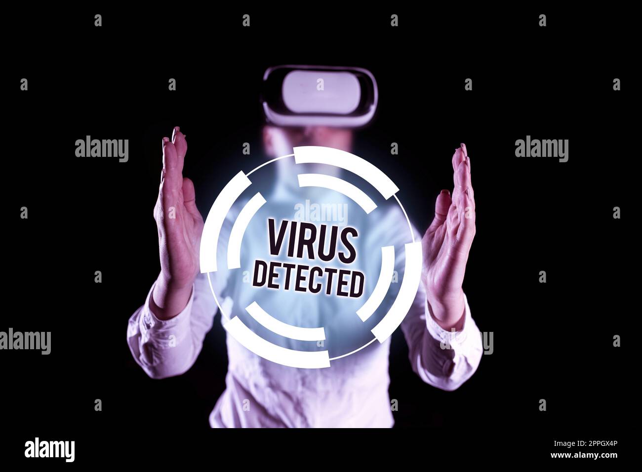 Text sign showing Virus DetectedA computer program used to prevent and remove malware. Internet Concept A computer program used to prevent and remove malware Stock Photo